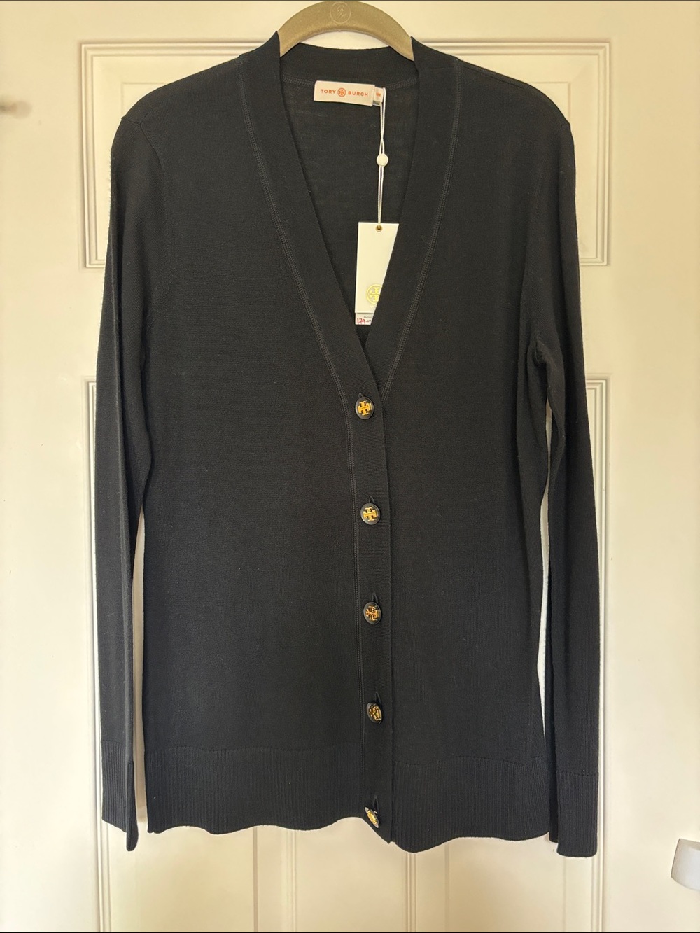 Tory Burch Black V-Neck Button-Front Cardigan